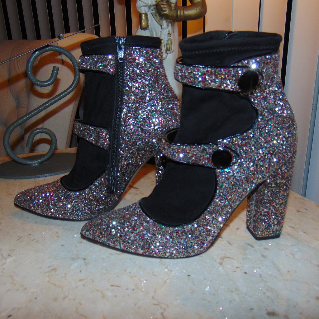 Asos Women Multicolor Sparkly Ankle Sock Boots Chunky Heel Glitter Booties 6